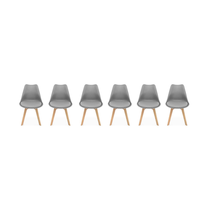 Lot de 6 chaises scandinaves. pieds bois de hêtre. chaises 1 place. gris