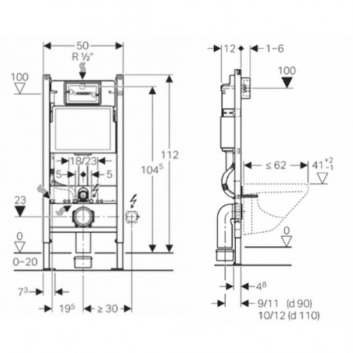 Pack WC Bati-support Geberit Duofix + WC suspendu  Vitra Integra + Abattant en Duroplast + Plaque blanche + Set d'habillage
