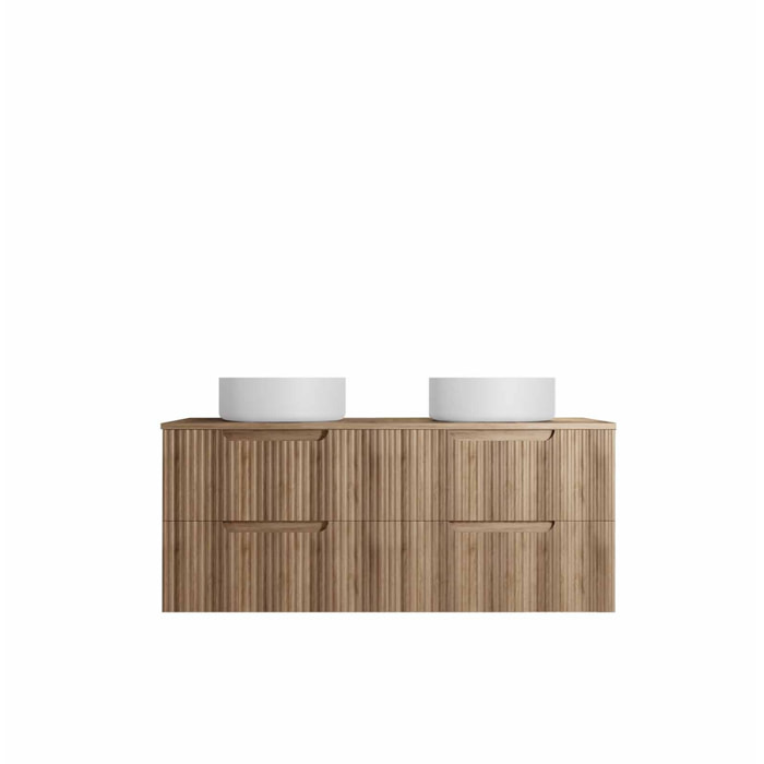 Meuble de Salle de Bains LEON 120cm Décor Bois - 4 Tiroirs en MDF Ondules - Vasques Rondes 36cm
