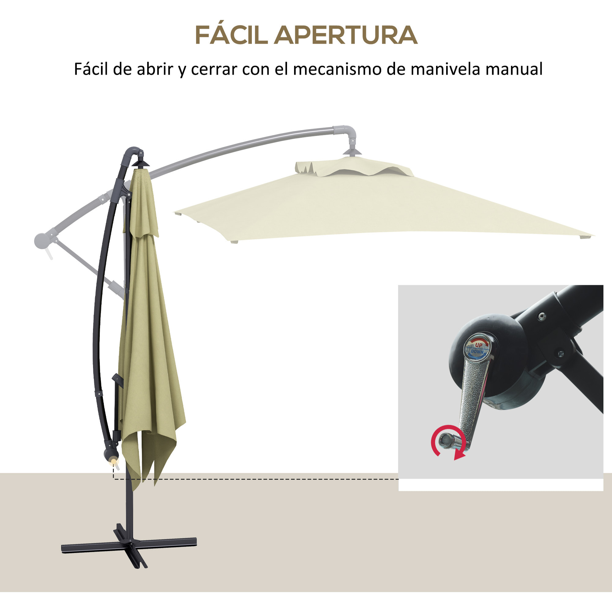 Parasol Excéntrico 294x193 cm Sombrilla de Jardín con Base Cruzada y Manivela Impermeable Protección UV Sombrilla para Terraza Patio Beige