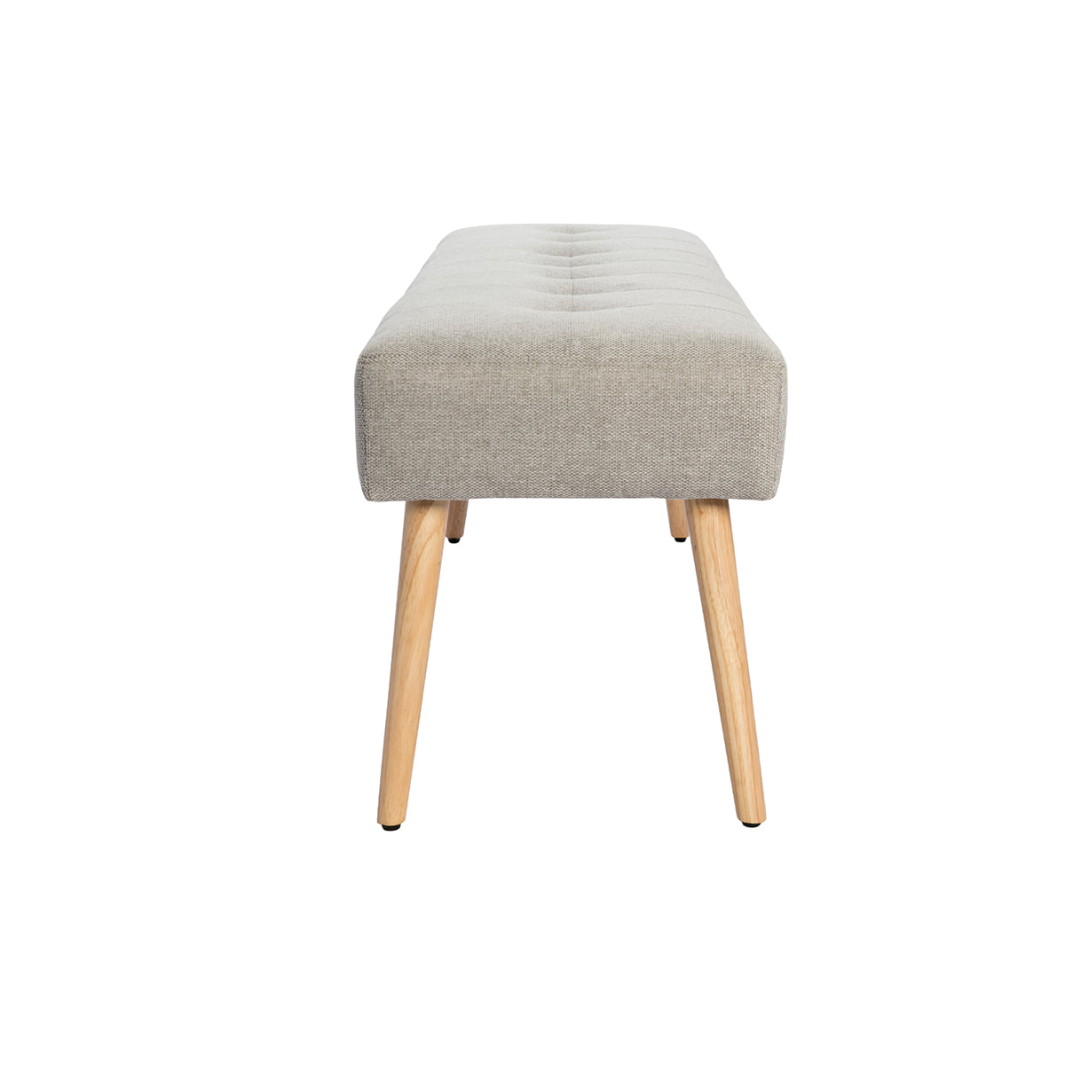 Banc scandinave capitonné en tissu effet velours texturé gris clair et bois clair L130 cm GUESTA