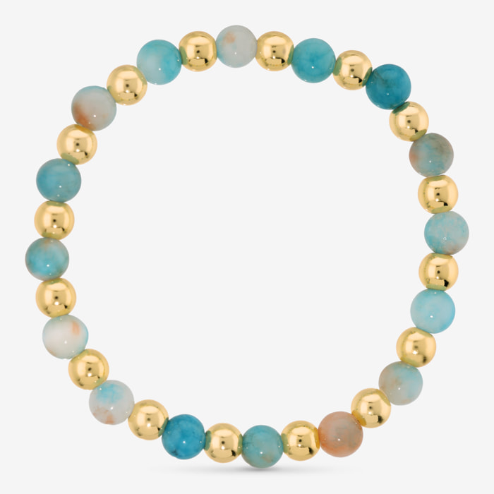 Bracciale Elastico con Giada Blu e Bead Lucide