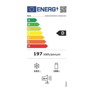 Réfrigérateur combiné BEKO B3RCHE305HDW