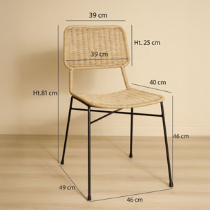 Lot de 2 chaises en rotin et pieds en métal SUZIE