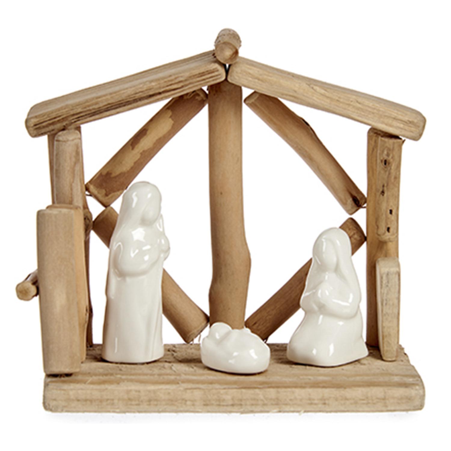 Presepe in legno con 3 statuine.