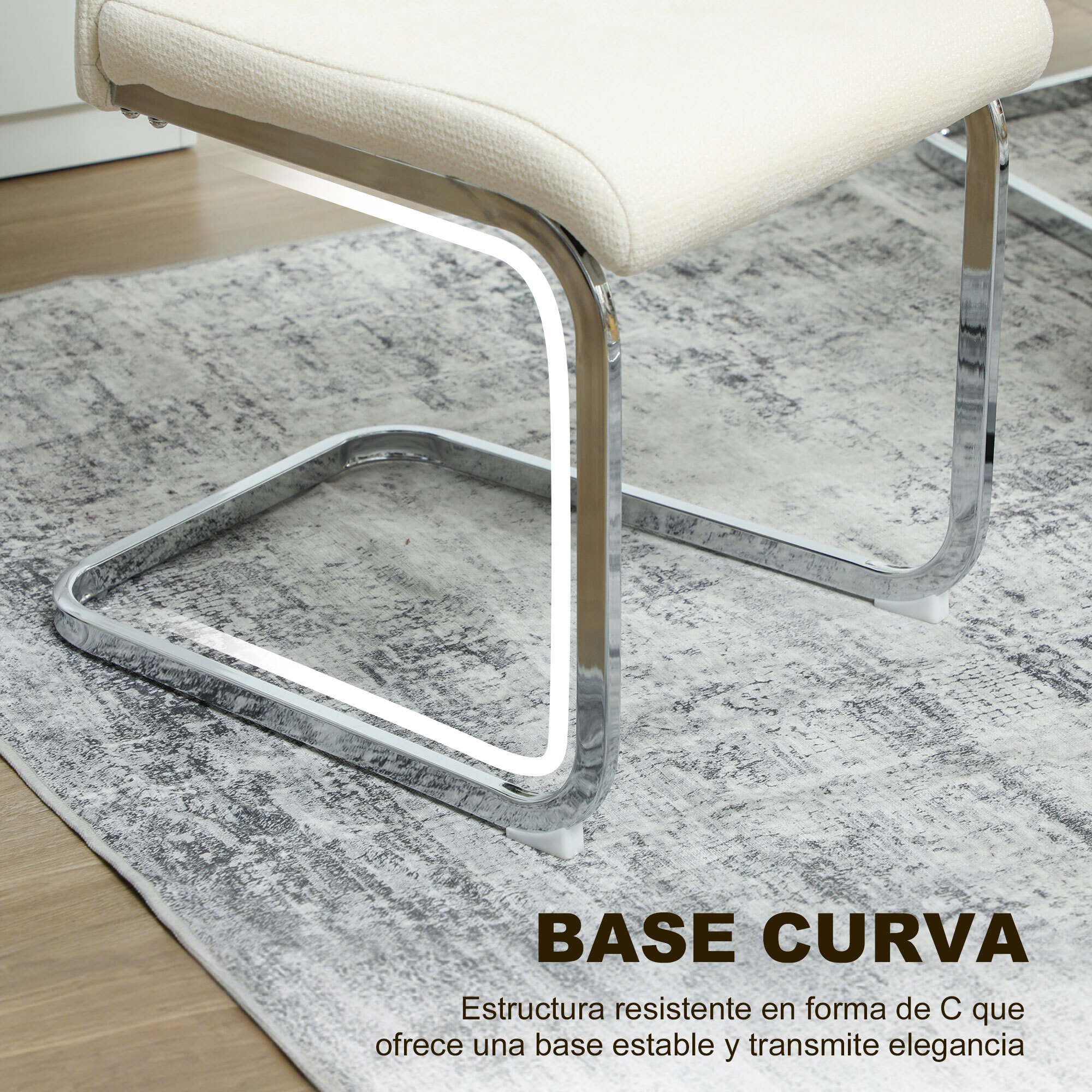 Juego de 4 Sillas de Comedor, Sillas de Cocina con Asiento y Respaldo Acolchado, Tapizado en Terciopelo, Patas de Acero, para Oficina, Conferencia, Sala de Estar, Crema