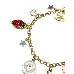 Pulsera charms multicolor latón en dorado