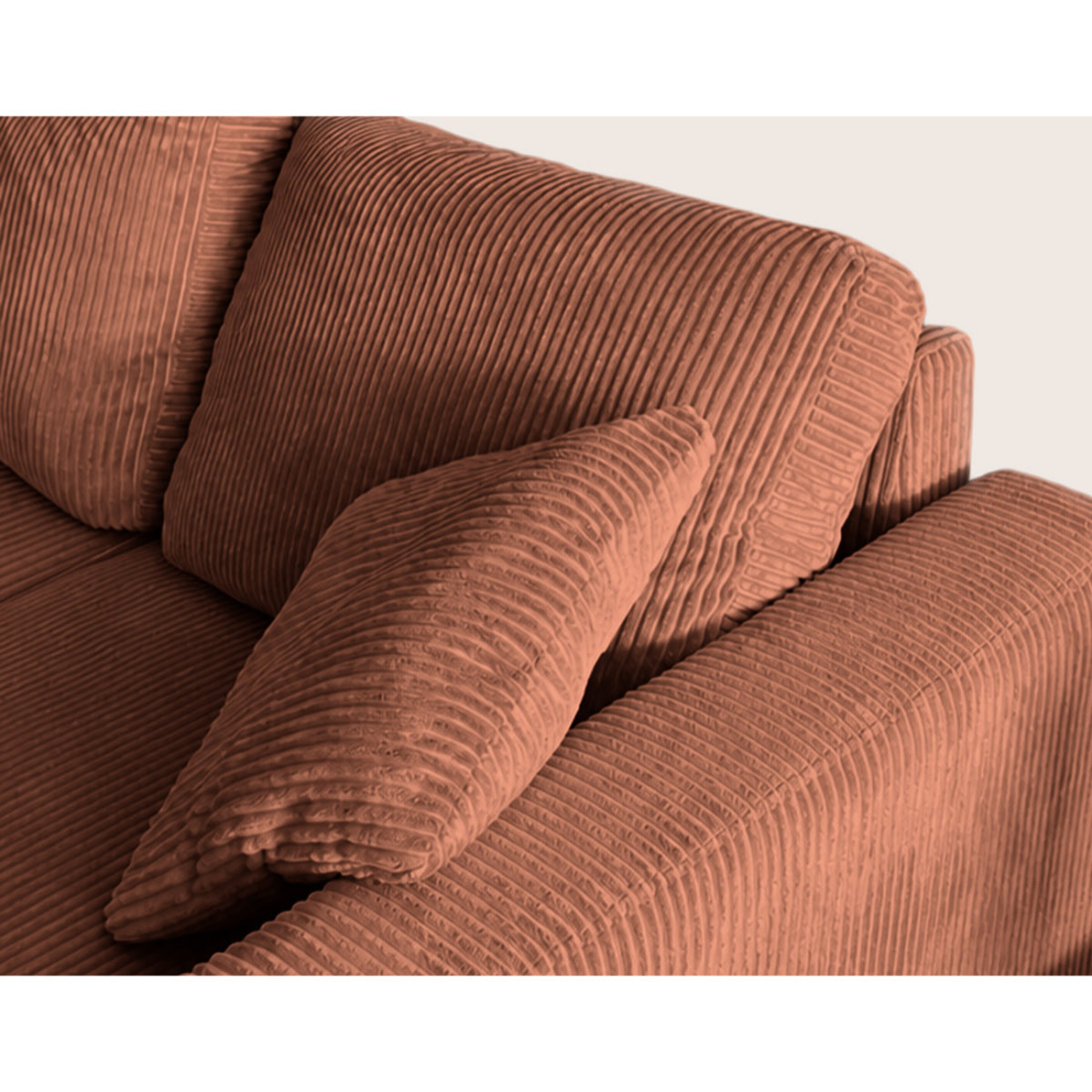 Cyrus - canapé d'angle réversible 4 places - convertible avec coffre - en velours côtelé - Terracotta