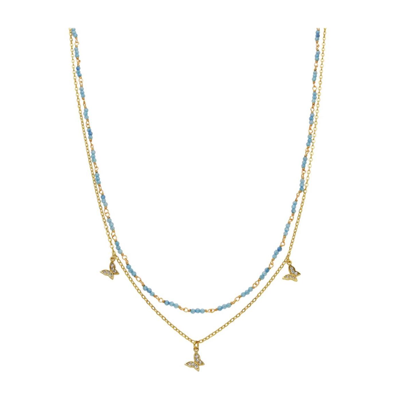 Collar con Cristal Azul acabado oro 18k