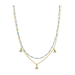 Collar con Cristal Azul acabado oro 18k