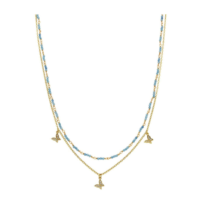 Collar con Cristal Azul acabado oro 18k