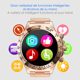 DAM Smartwatch G6 Max. Llamadas BT, notificaciones, asistente de voz. Monitor de tensión y cardiaco, multideportivo. 5,6x1,2x5,3 Cm. Color: Plata