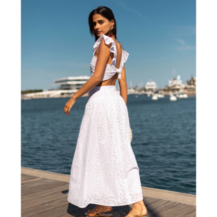 Falda larga de popelín bordado con vuelo