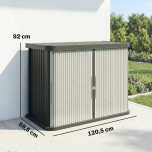 Coffre de jardin 480L 2 portes coulissantes étagère gris crème