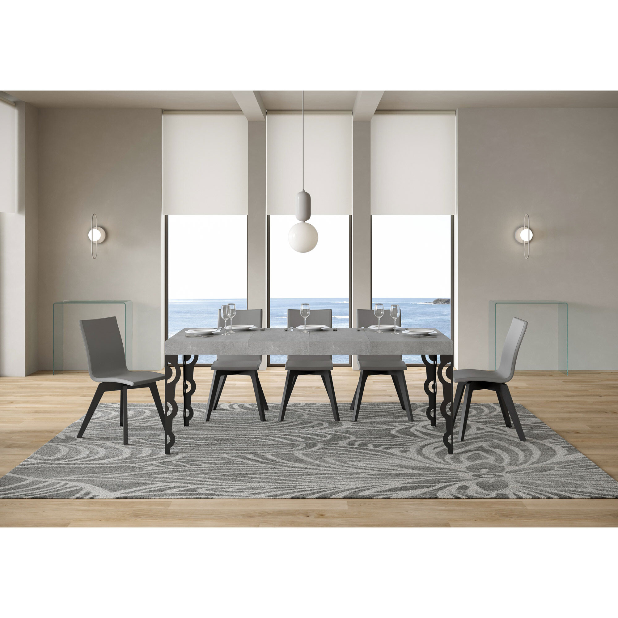 Table extensible 90x140/244 cm Karamay Premium Gris Béton cadre Anthracite