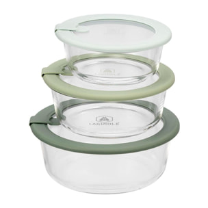 Lot de 3 boîtes en verre rondes avec couvercle 400 650 950ml