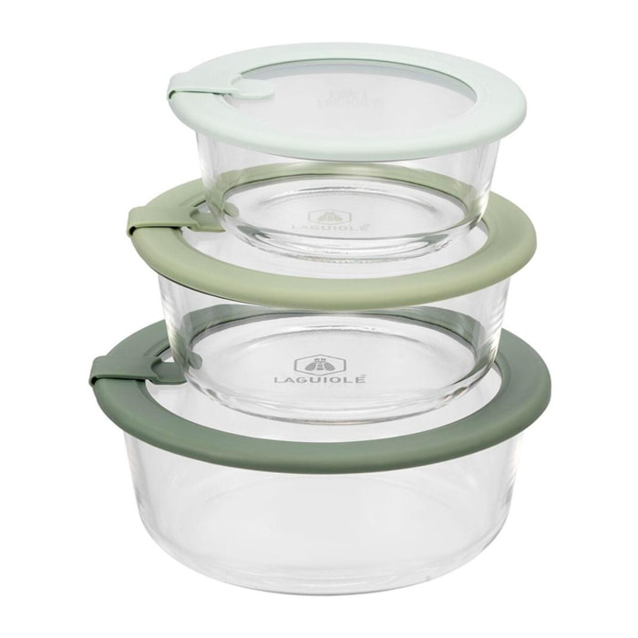 Lot de 3 boîtes en verre rondes avec couvercle 400 650 950ml