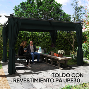 Pérgola con Techo Retráctil 4x3 m Pérgola de Aluminio con Paredes Laterales Cenador con Tela de Poliéster Anti-UV Resistente al Agua Pabellón para Jardín Patio Terraza Gris Oscuro