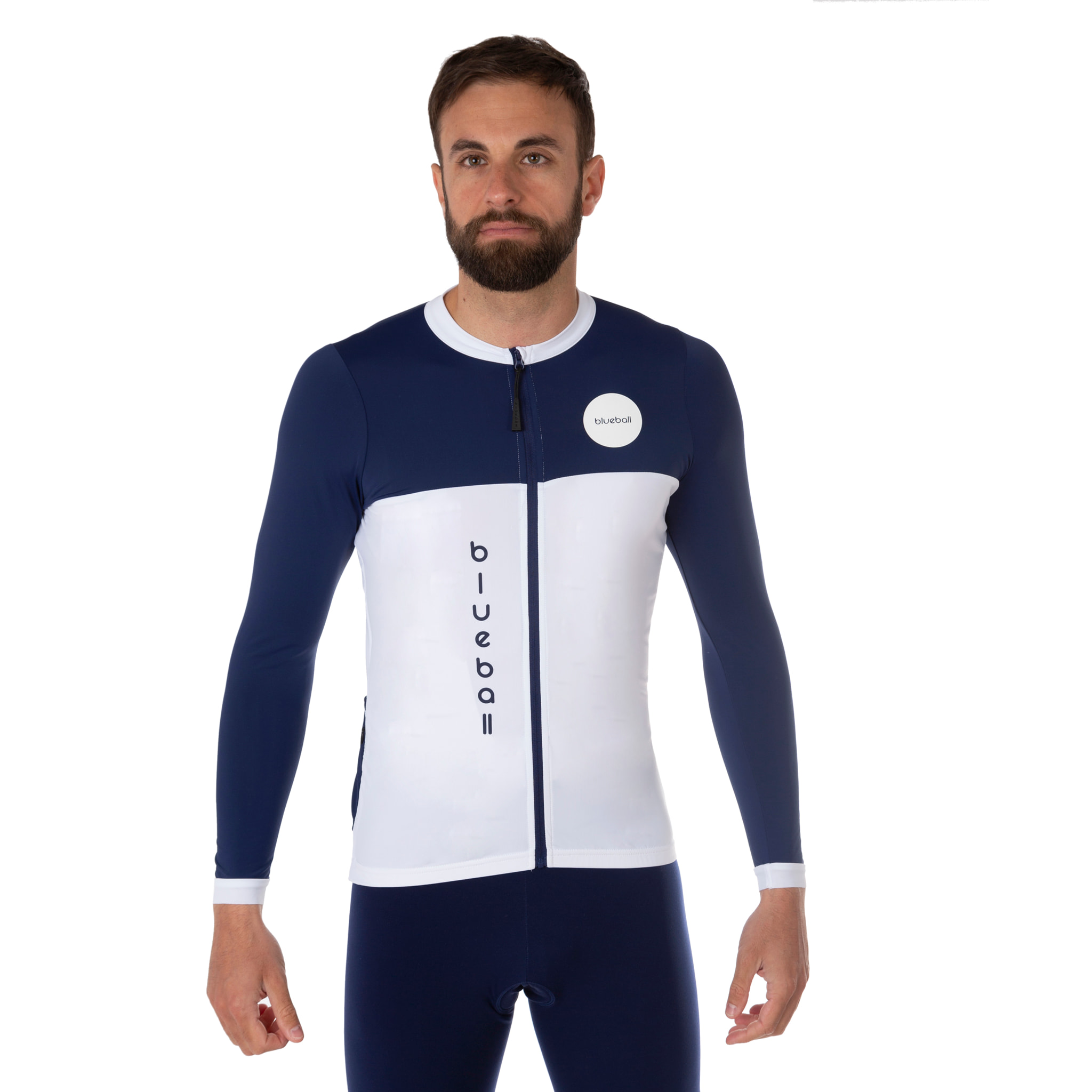 Camiseta ciclismo hombre manga larga color azul/blanco