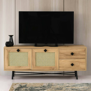 Mobile porta TV Dmarchin, Credenza da soggiorno, Armadio basso per TV, Base parete attrezzata, 140x40h60 cm, Quercia e Nero