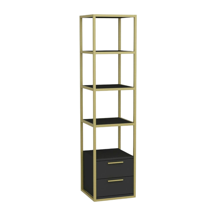 Libreria Dfogliat, Scaffale da ufficio, Mobile portalibri, Biblioteca, 39x39h169 cm, Oro e Antracite