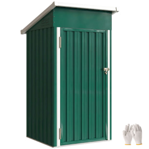 Caseta de Jardín Exterior 0,74 m², 107,5x91x185 cm, Cobertizo de Jardín Exterior Metálico con Techo Inclinado, Puerta con Cerradura y Ventilaciones para Almacenamiento de Herramientas, Verde