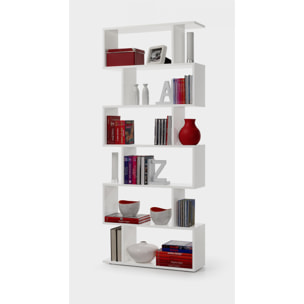 Libreria Joliet, Mobile portalibri alta bifacciale, Scaffale divisorio con 5 ripiani, Scaffale da ufficio moderno, cm 80x24h192, Bianco lucido