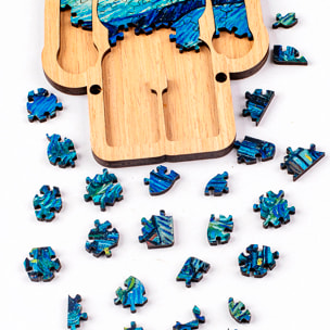 Puzzle e cornice in legno con 86 pezzi. Design Orso.