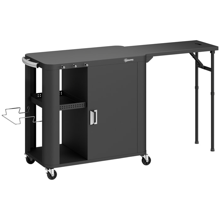 Desserte de jardin chariot plancha barbecue multi-rangement acier laminé froid noir