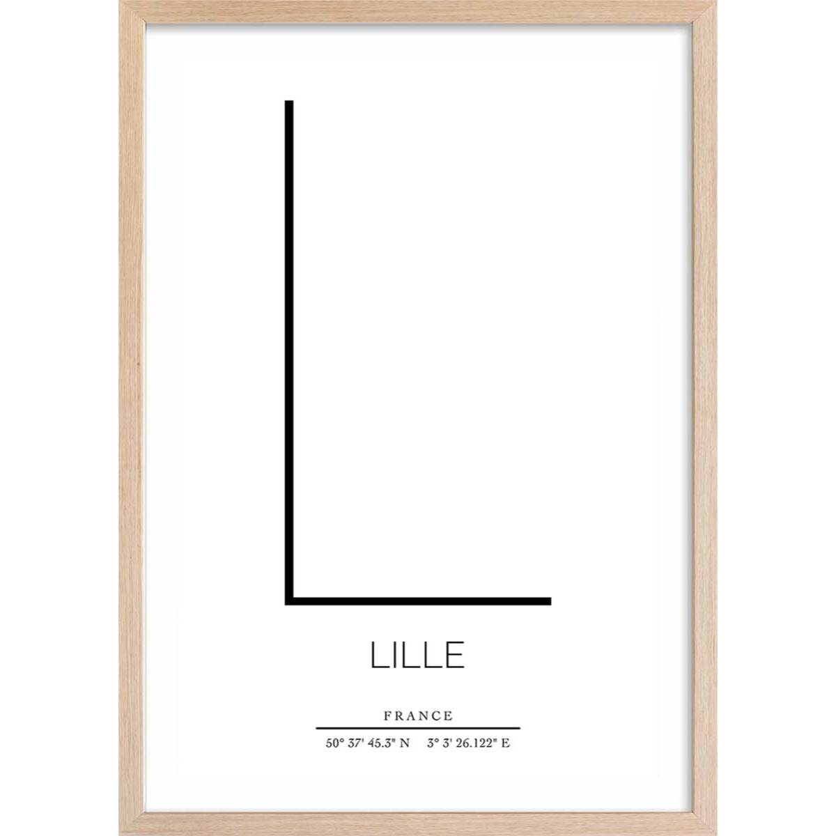 Poster l lille Affiche sous cadre bois