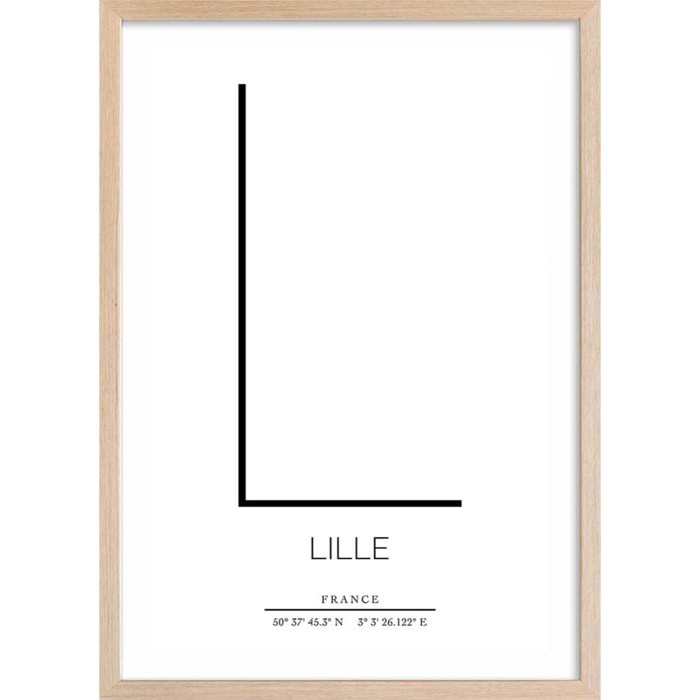Poster l lille Affiche sous cadre bois