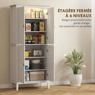 Armoire de cuisine LED - 4 portes, 6 niveaux - poignée bouton doré effet cuir MDF blanc effet bois