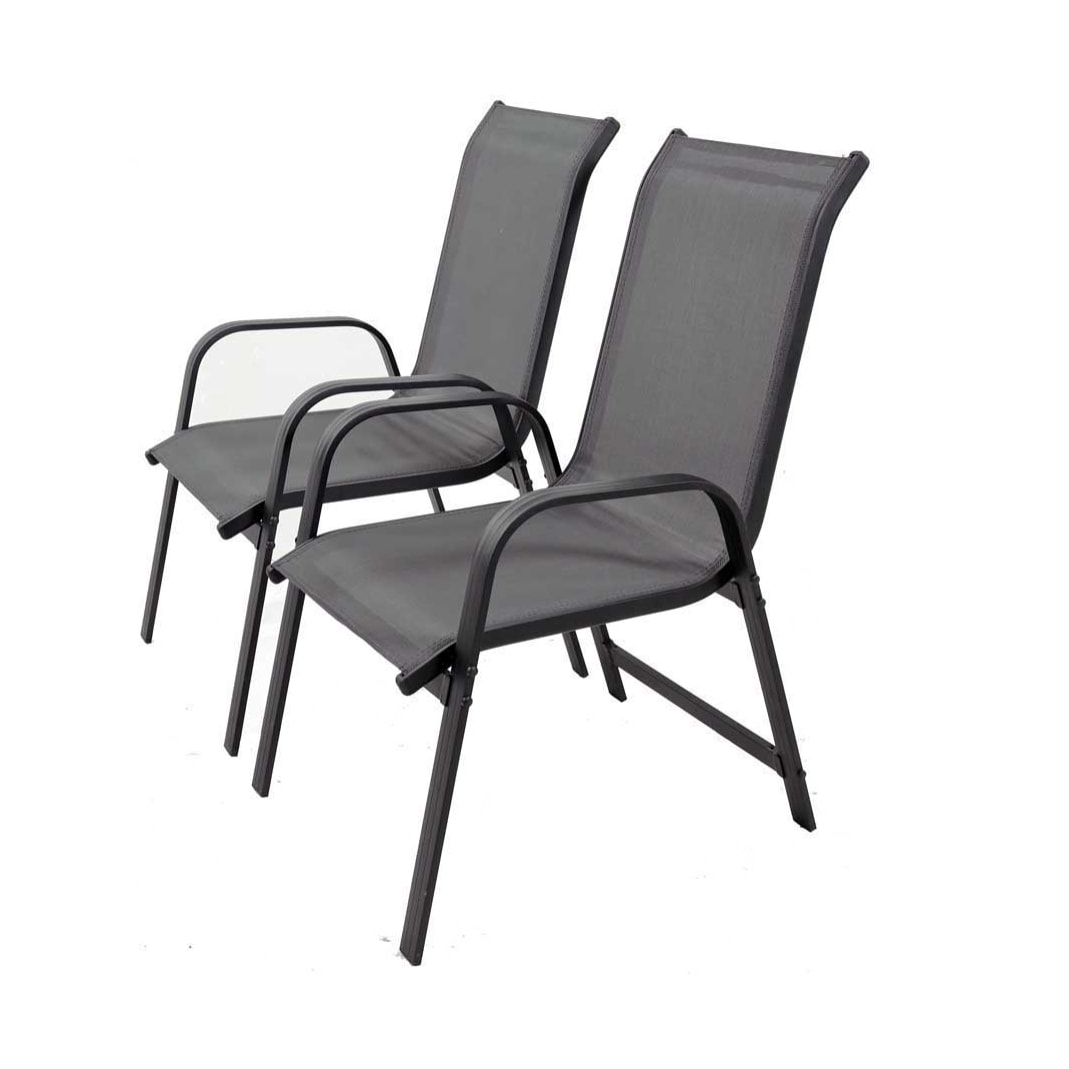 Fauteuil jardin Alu/Textilène "Porto" - Phoenix - Gris foncé - Lot de 2