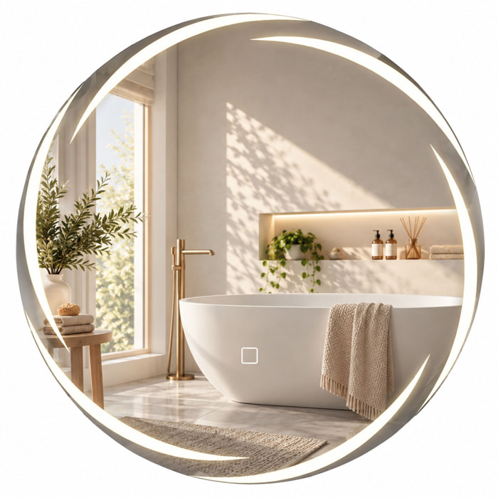 HOMCOM Espejo de Baño Redondo con Luces LED, 60x60 cm, Espejo de Pared, Antivaho, Memoria, 3 Temperaturas de Color, Brillo Ajustable, IP44, para Entrada, Pasillo, Plata