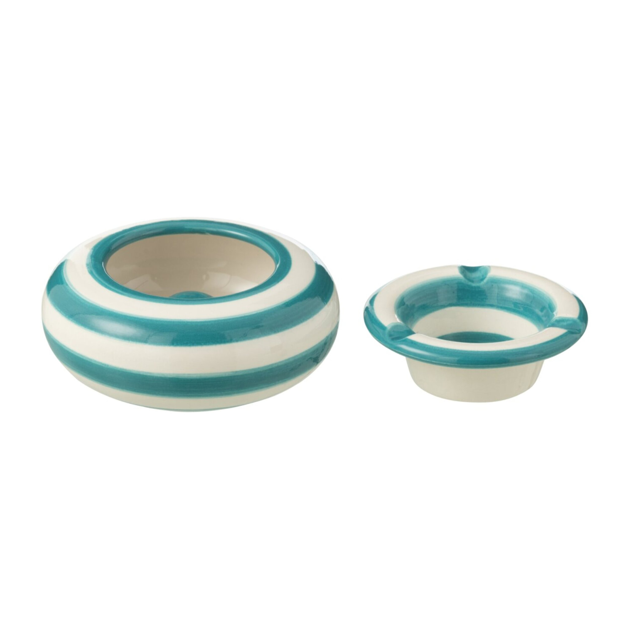 J-Line cendrier Granada Stripes - céramique - blanc/aqua - small