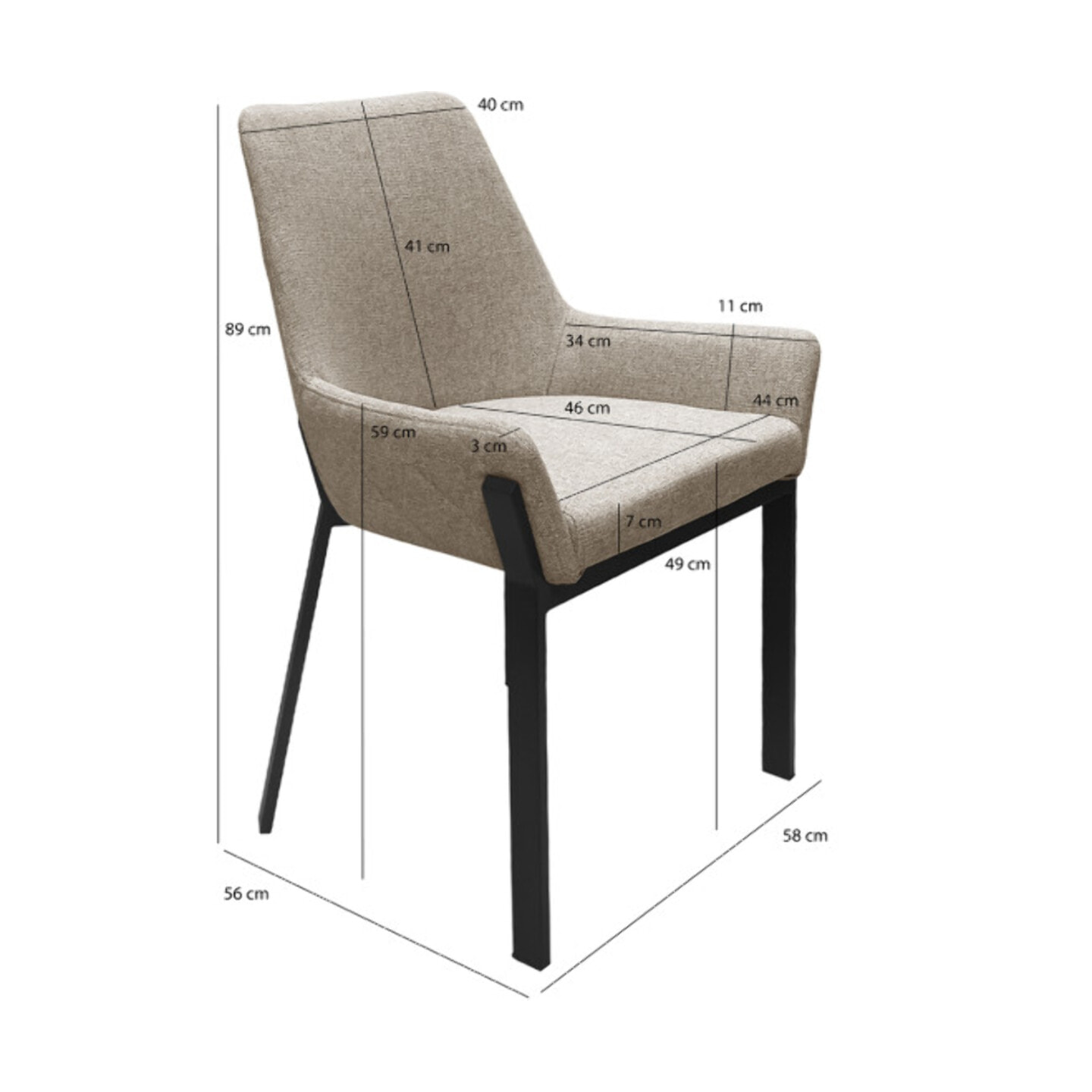 Chaise en tissu chiné capitonné avec piètement métal - 2 coloris - EMOTION 2