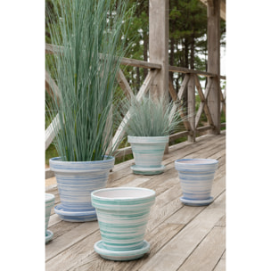 J-Line Cache-pot - céramique - bleu/blanc - medium