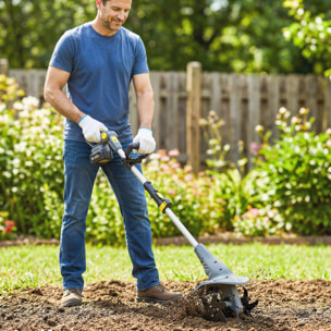 Motobineuse sans fil 355W 2 batteries 2 x 20V 4 fraises acier gris