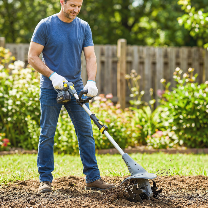 Motobineuse sans fil 355W 2 batteries 2 x 20V 4 fraises acier gris