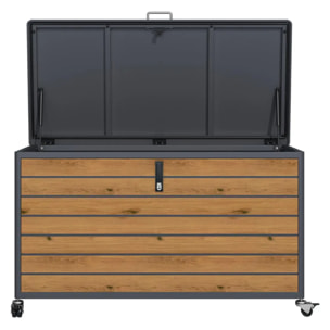 Coffre à roulette PREMIUM métal 650L anthracite imitation bois