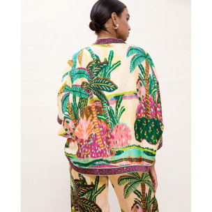 Kimono con stampa di palme multicolori