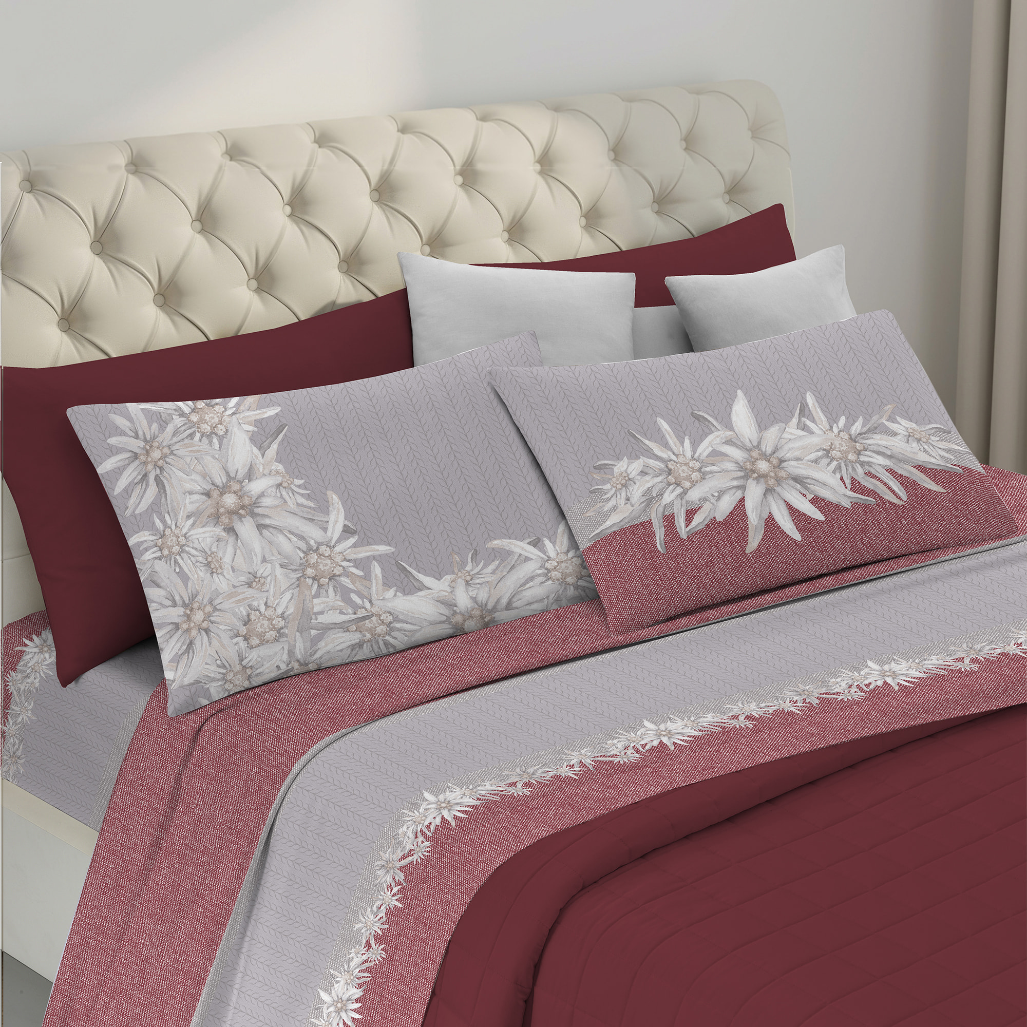 Completo letto stella alpina rosso 100% cotone