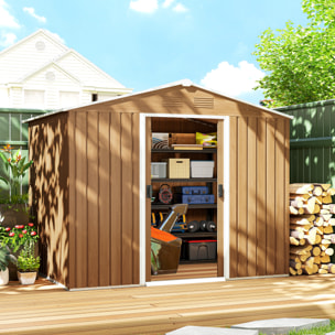 Abri de jardin tôle acier galvanisé effet bois 3,6 m² 2 portes coulissantes