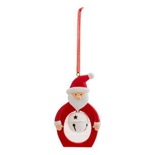Sujet Père Noël grelots résine H.10cm rouge et blanc