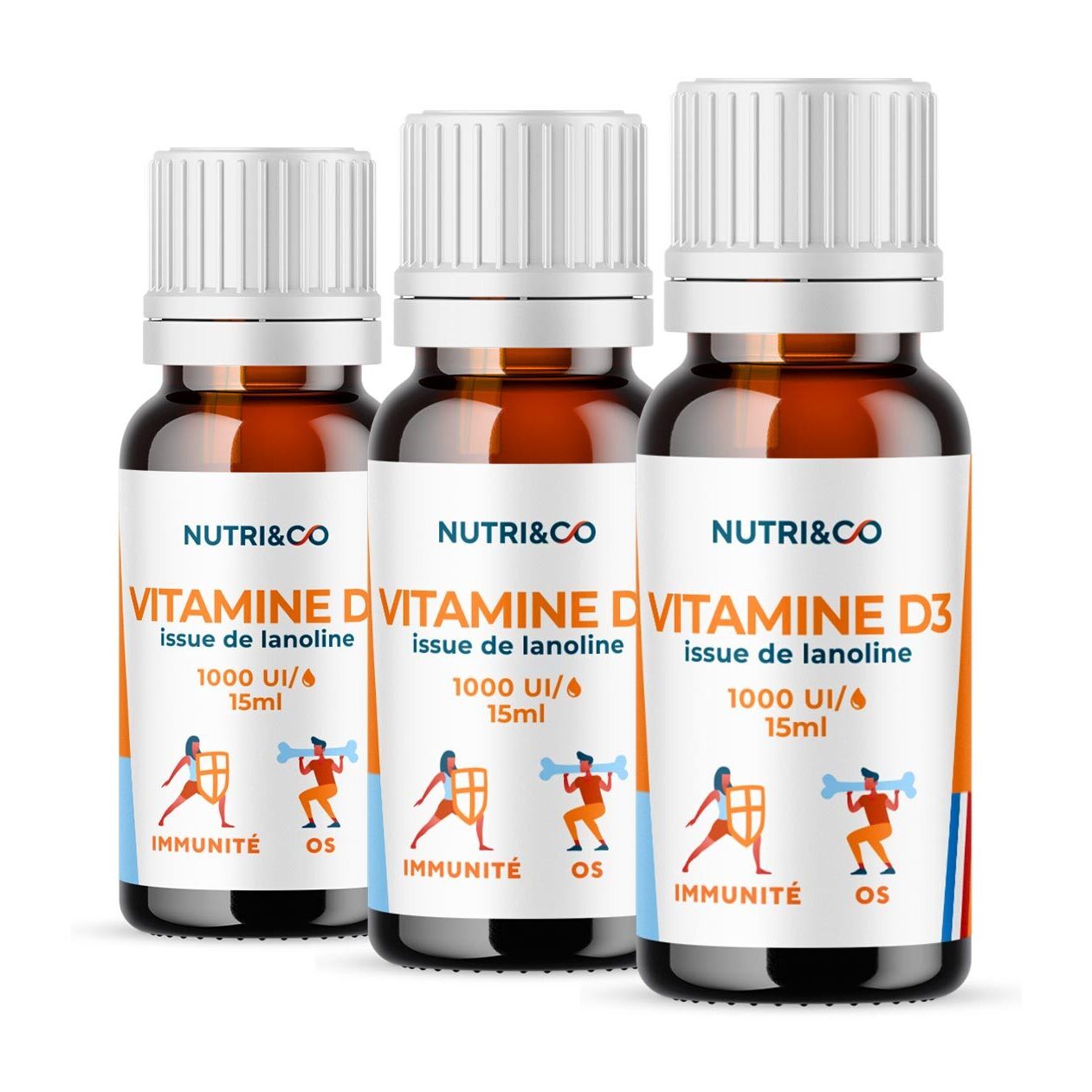 Vitamine D3 issue de Lanoline - 1000 U.I par Goutte - 15ml - Lot de 3