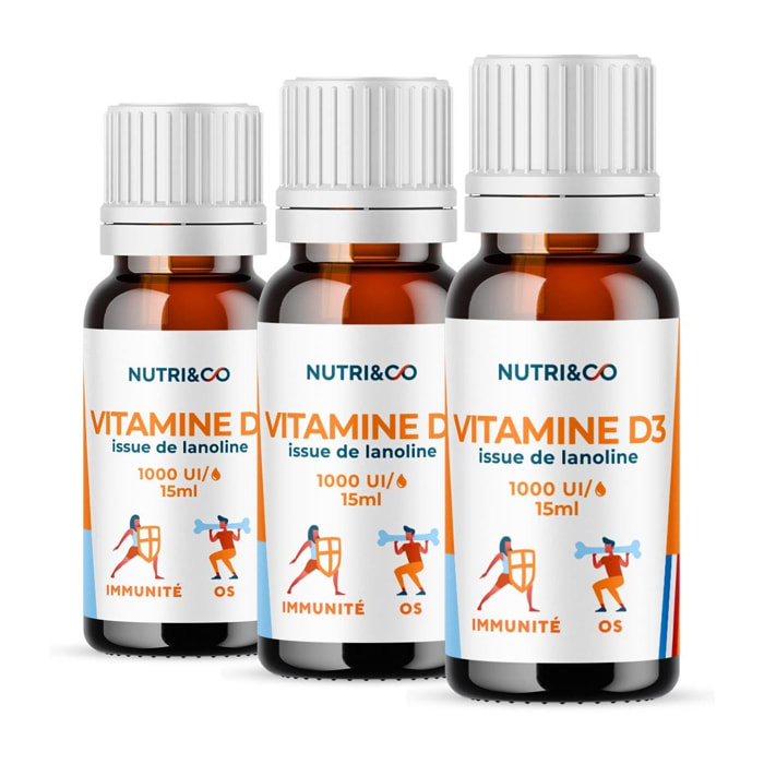 Vitamine D3 issue de Lanoline - 1000 U.I par Goutte - 15ml - Lot de 3
