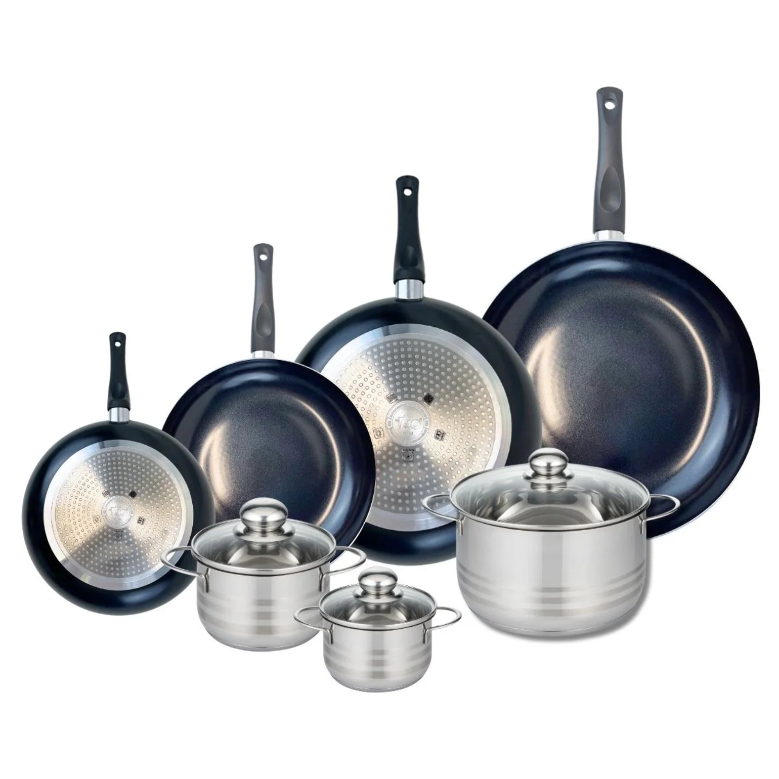 Ensemble de 4 Poêles de cuisson 20, 24, 28 et 32 cm et 3 faitouts 12, 14 et 20 cm Elo Prima Brillant