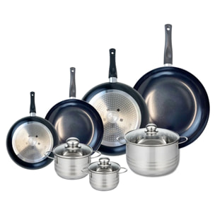 Ensemble de 4 Poêles de cuisson 20, 24, 28 et 32 cm et 3 faitouts 12, 14 et 20 cm Elo Prima Brillant