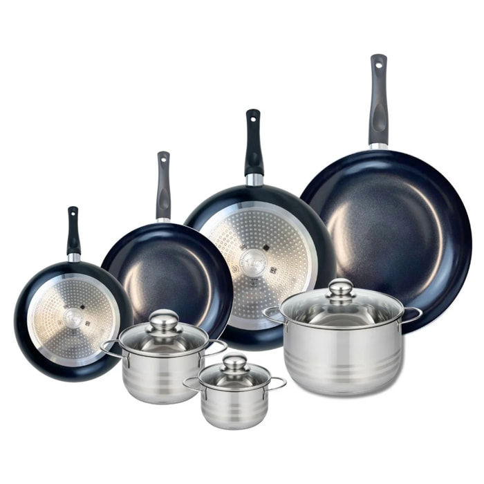 Ensemble de 4 Poêles de cuisson 20, 24, 28 et 32 cm et 3 faitouts 12, 14 et 20 cm Elo Prima Brillant