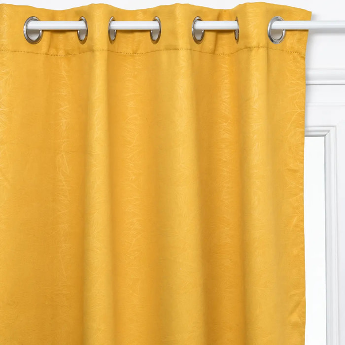 Rideau occultant "Feuilles" jaune moutarde 140x260cm